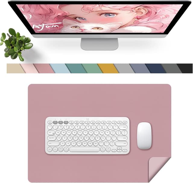 Detalle de Sevenpers Schreibtischunterlage Kinder doppelseitig wasserdicht & rutschfest, PU-Leder Mauspad 60 x 40 cm (Lila/Rosa)