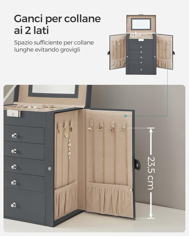 Detalle 2 de SONGMICS Scatola Portagioie a 6 livelli con specchio