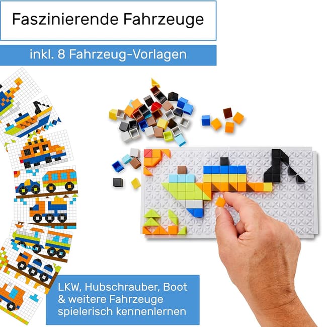 Detalle 2 de CUBIDI Original Mosaikspiel Lustige Fahrzeuge