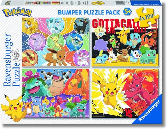 Detalle de Ravensburger Pokémon 4 Pack puzzle bambini 5 anni da 100 pezzi (4 puzzle) Soft-Click