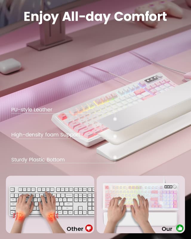 Detalle de SABLUTE Wired Gaming Keyboard and Mouse (Pink) with RGB, Multimedia Knob, and Anti-Ghosting