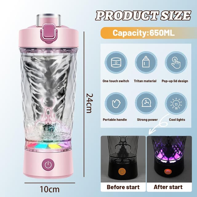 Detalle de flintronic 650ml Protein Shake Bottle USB‑C rechargeable 💧