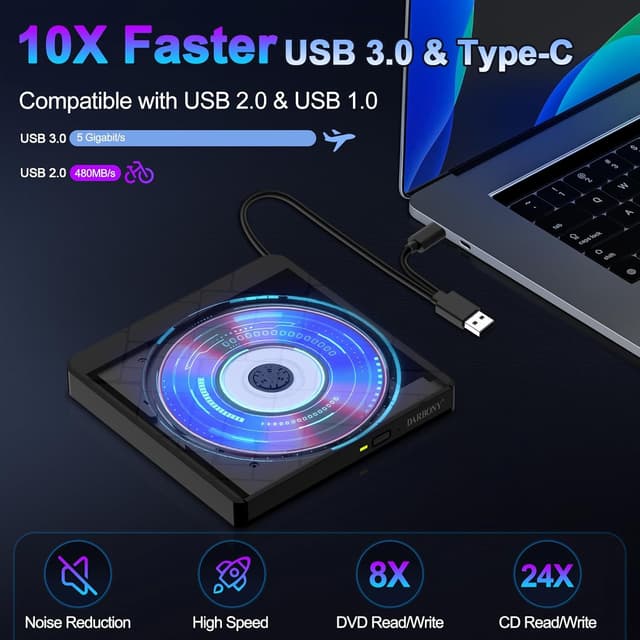 Detalle 2 de External USB 3.0 Type-C CD DVD Drive for Laptop 💽