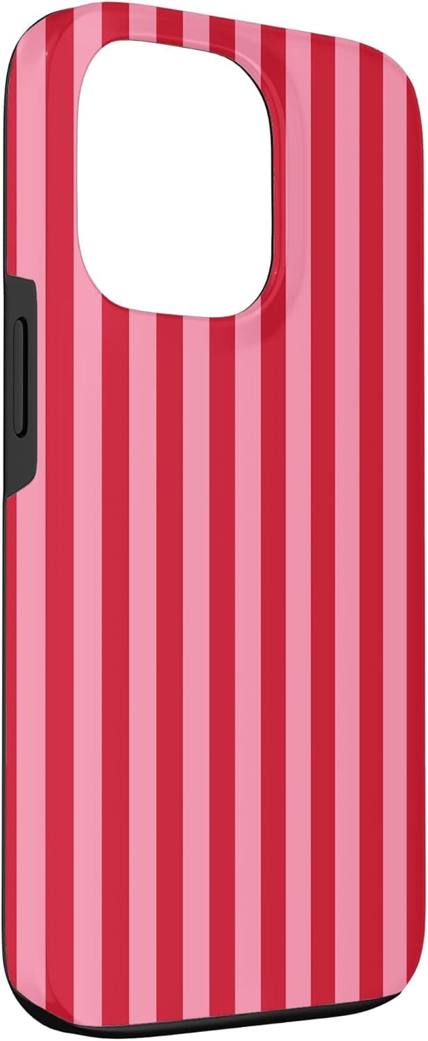 Detalle de Coque Jolies lignes verticales pour iPhone 13 Pro : rayures roses et rouges au style rétro