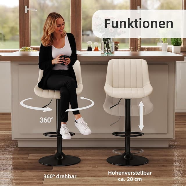 Detalle 2 de Youhauchair Barhocker 2er-Set, drehbar & höhenverstellbar (PU-Leder), Beige