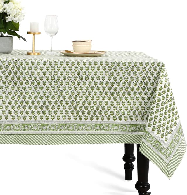 Detalle de Cotton Print Club Emerald Green Indian Block Print Rectangle Tablecloth (60x90 in)
