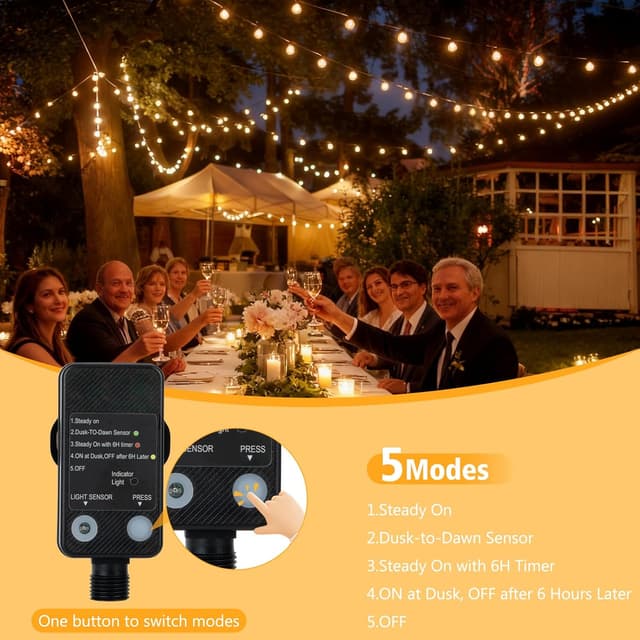 Detalle de QIHANS Mains Powered Outdoor Garden String Lights (30m/100ft) with Light Sensor Timer & 50+2 G40 Globe Bulbs
