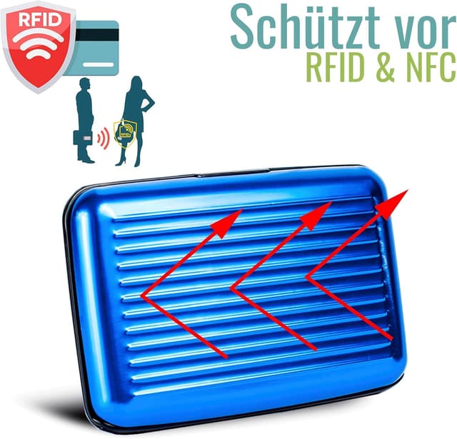 Detalle de VALLET Premium blocchi di alluminio per carte con RFID e NFC, 6 scomparti (fino a 10/12 carte) blu