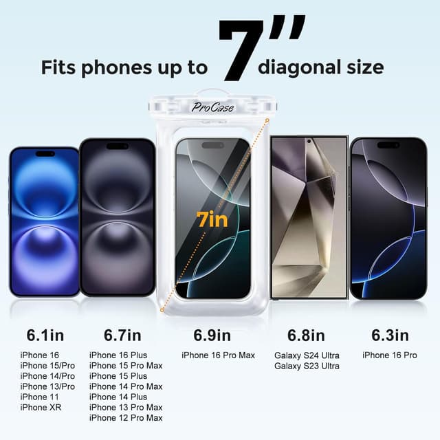 Detalle de ProCase 2er Set schwimmende, wasserdichte Handyhülle IPX8 bis 7 Zoll (Unterwasser-Tasche für iPhone & Galaxy)