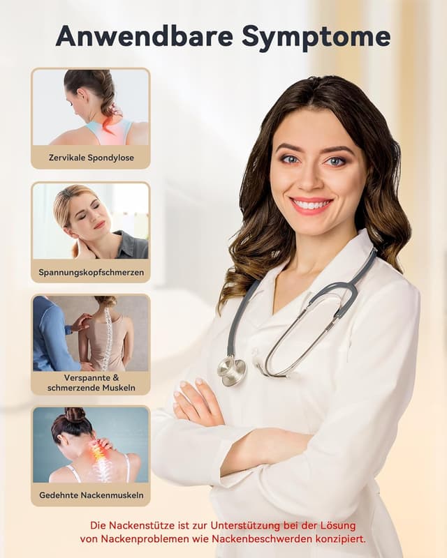 Detalle de BETOVIN Nackenstütze gegen Nackenschmerzen (semi-rigide Halskrause) – verstellbar, für Schlafen & tagsüber, Schwarz, M