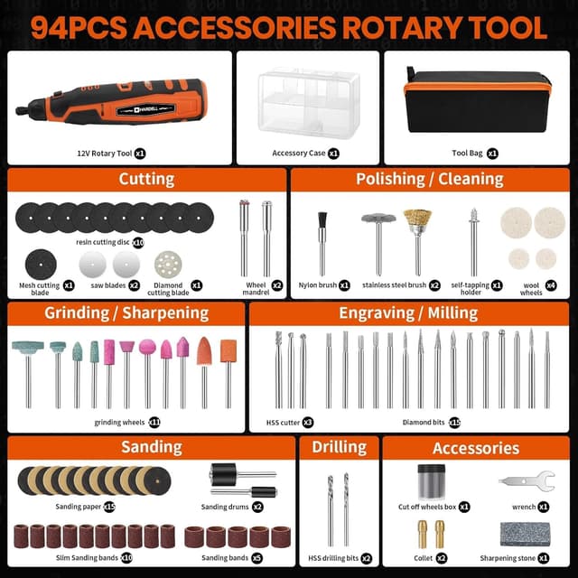 Thumbnail 4 de HARDELL Outil rotatif sans fil 12V 94 accessoires 🛠