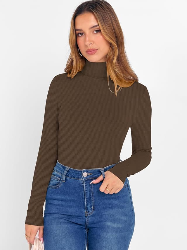 Detalle 2 de DUOEASE Rollkragenpullover Damen – Basic Langarmshirt mit Rollkragen & Slim Fit für Herbst/Winter