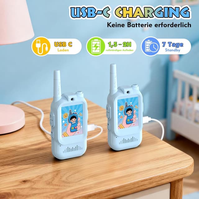 Detalle de Kinder-Walkie-Talkies mit Video, 2er-Set (3–12 Jahre) – bis zu 5 km Reichweite, blau