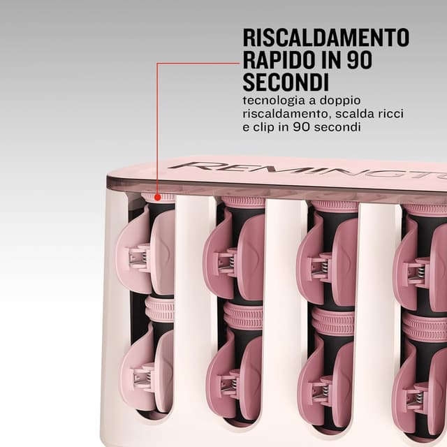 Detalle de Remington Bigodini Riscaldabili PROLux H9100 con tecnologia OPTIheat e 20 bigodini in velluto (25 mm e 32 mm) rosa/nero