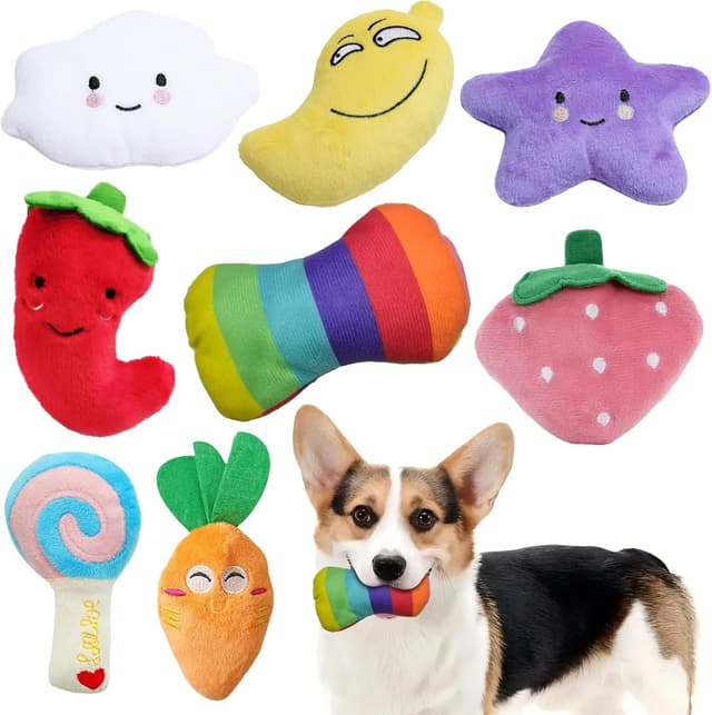 Detalle de BRTNUP 8 Pack Dog Squeaky Toys for Puppy — plush squeaky chew toys for small to medium dogs