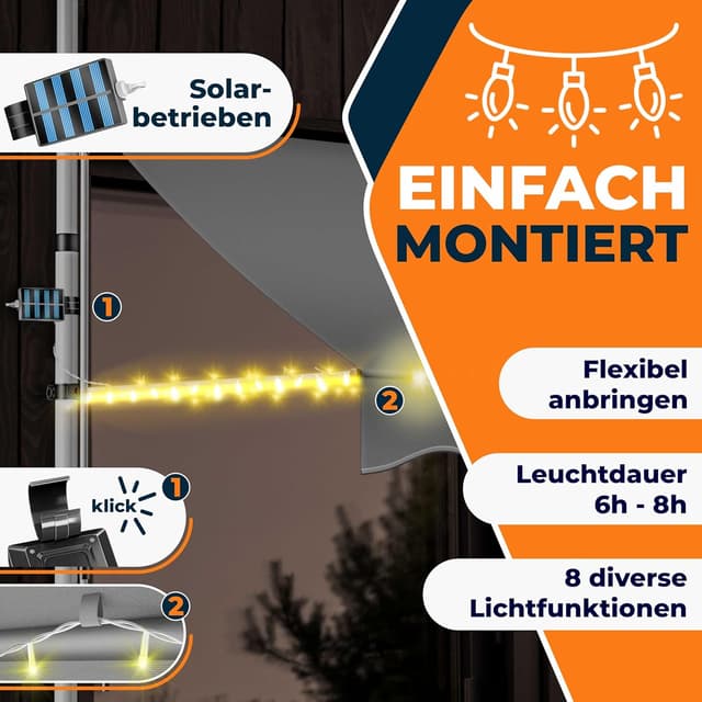 Thumbnail 6 de KESSER Klemmmarkise mit Handkurbel & LED-Lichterkette (Balkonmarkise ohne Bohren) – höhenverstellbar, UV-beständig