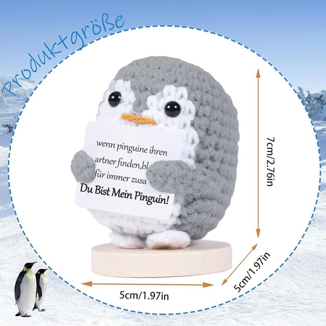 Detalle 2 de BOAITE Ich Liebe Dich Gestrickter Pinguin 1 Stück