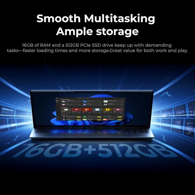 Detalle 2 de Tivique 15,6-Zoll Laptop mit AMD Ryzen 4300U, 16 GB DDR4 und 512 GB SSD