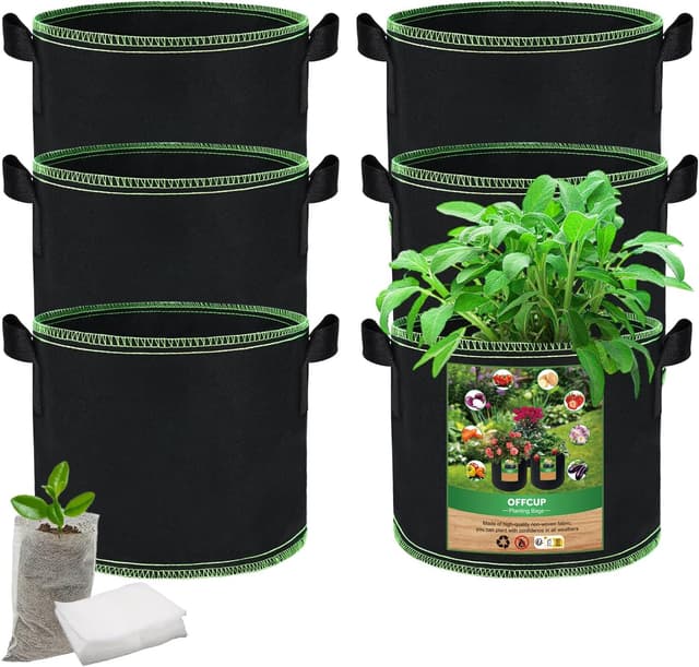Detalle de OFFCUP Sacchi per Piante in tessuto non tessuto traspirante (6 pezzi) da 11L/3 galloni