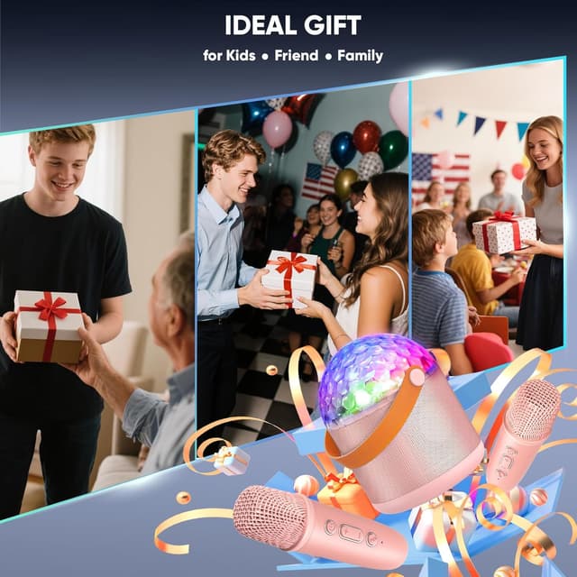 Thumbnail 6 de Dislocati mini karaoke machine for girls with 2 rechargeable microphones, LED disco lights & Bluetooth streaming