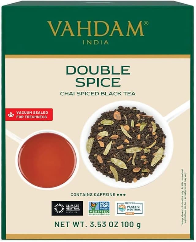 Detalle de VAHDAM Té Chai Masala Doble Especia 🌶️ 100g, 50 Tazas