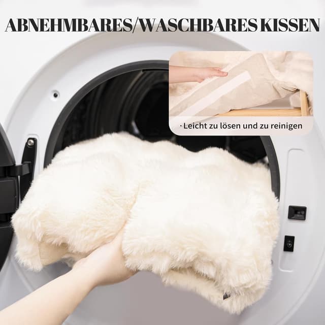 Detalle de CheerPals erhöhtes Katzenbett aus Buchenholz (70 x 47 cm) mit abnehmbarer, waschbarer Plüschdecke