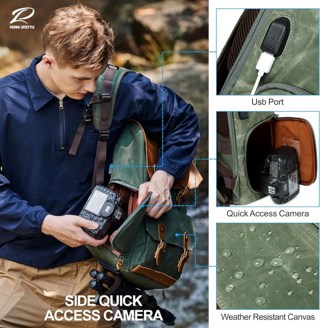 Detalle 1 de Padwa Grüner Kamerarucksack 16 Zoll