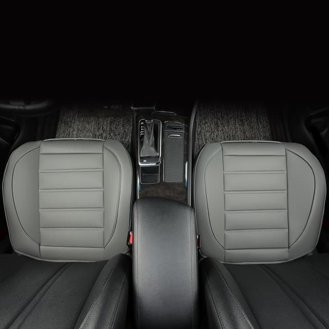 Detalle 2 de Vankerful 2 Pack Leather Front Car Seat Covers (Grey) – bottom seat cushion protectors with anti-slip edge