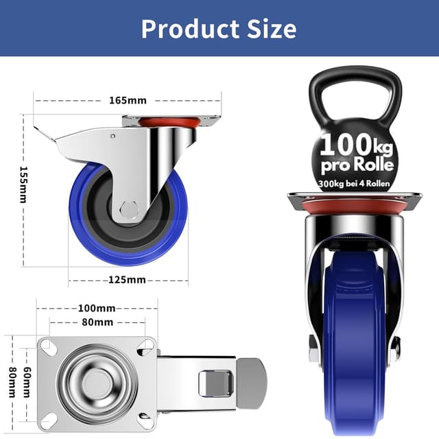 Detalle 2 de Forever Speed Schwerlastrollen 4er Set 125 mm