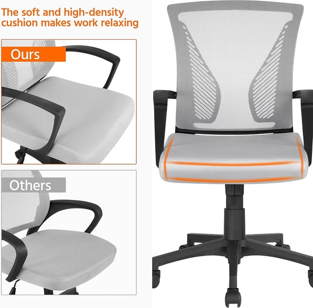 Detalle 2 de Yaheetech Adjustable Desk Chair Executive Computer Office Chair with Lumbar Support and Arms (Light Grey, Mesh)
