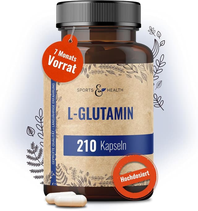 Detalle de L-Glutamin Kapseln (210 Kapseln) mit 750 mg pro Tagesdosis – vegan