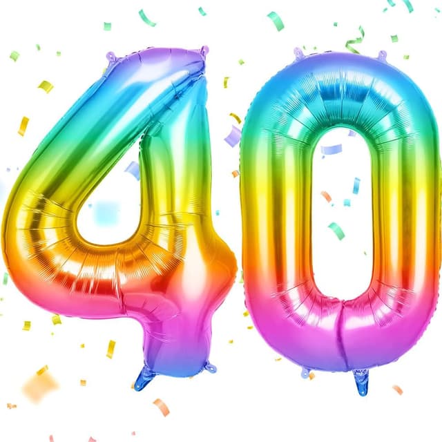 Detalle de OFFCUP Ballon d’anniversaire 40 ans arc-en-ciel avec chiffre 101 cm (foils) — lot de 2