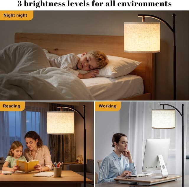 Detalle de PreeOtti Stehlampe Wohnzimmer mit 3 Farbtemperaturen (LED, verstellbarer Leinenschirm)