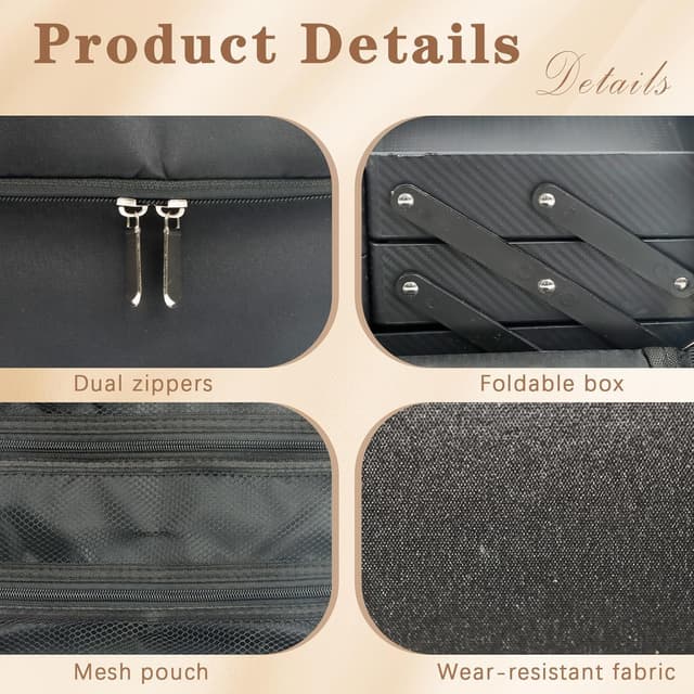 Detalle de MomTend Makeup Organiser Bag Vanity Case with 4 Trays, Shoulder Strap and Black Beauty Box Storage