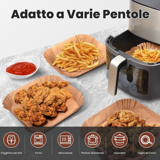 Thumbnail 4 de KitchenBoss Carta forno per friggitrice ad aria 100 pezzi 🍽