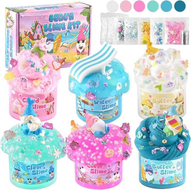 Detalle de LAWOHO 6 Pack Mermaid Gnomes Slimes kit for kids (cloud, water, butter & clear slime)
