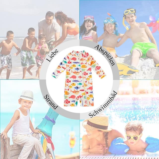 Detalle de upandfast Baby Badeanzug mit schrägem Reißverschluss und UPF 50+ Sonnenschutz