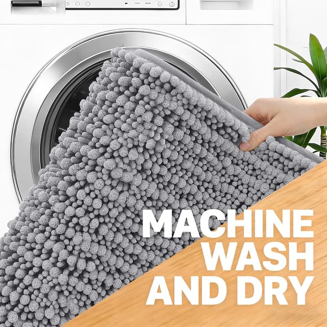 Detalle 1 de OLANLY Chenille Bathroom Rug Mat 24x16 in Grey with Non-Slip TPR Backing