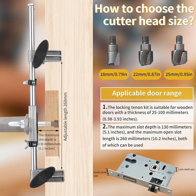 Detalle de Door Lock Mortiser Kit with Lock Fitting Jig and Tungsten Steel Cutters (18mm, 22mm, 25mm)