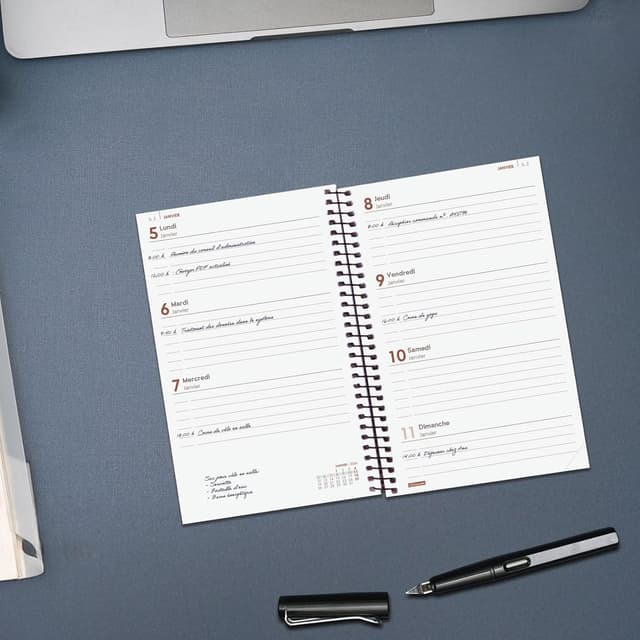 Detalle de Agenda Spirale 2026 Finocam – Semaine sur 2 pages, janvier à décembre (français) noir