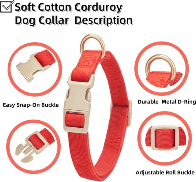 Detalle de YUDOTE Soft Corduroy Dog Collar with Plastic Clip (Medium, Fiery Red)