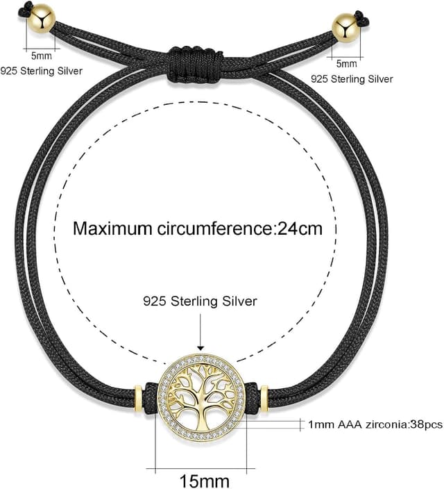 Detalle 1 de Jrêveinfini Lebensbaum-Armband aus Silber 925 (S925) für Damen & Mädchen – personalisierbar, verstellbar mit Geschenkbox
