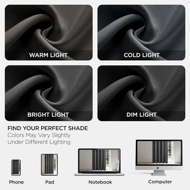 Detalle 1 de Joydeco Blackout Curtains for Bedroom (2 Panels) 46 x 54 Inch, Eyelet Thermal Insulated Drapes – Dark Grey