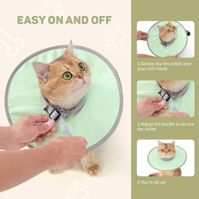 Detalle 2 de Avont Leicht Halskrause Katze – einstellbarer Leckschutz-Kragen für die Zeit nach der OP (M/Grün)