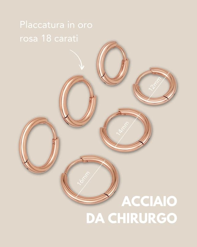 Detalle de GD GOOD.designs set orecchini a cerchio in acciaio inossidabile, 3 paia con mini cerchi (12/14/16 mm)