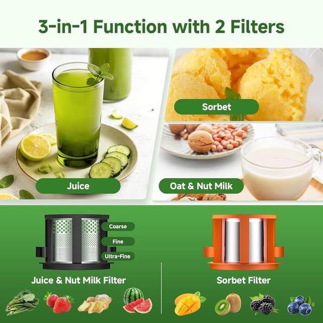 Detalle 2 de VANDISELL 3-in-1 Cold Press Juicer Machine with 6.5" Feed Chute and 100oz Capacity (Matte Black)