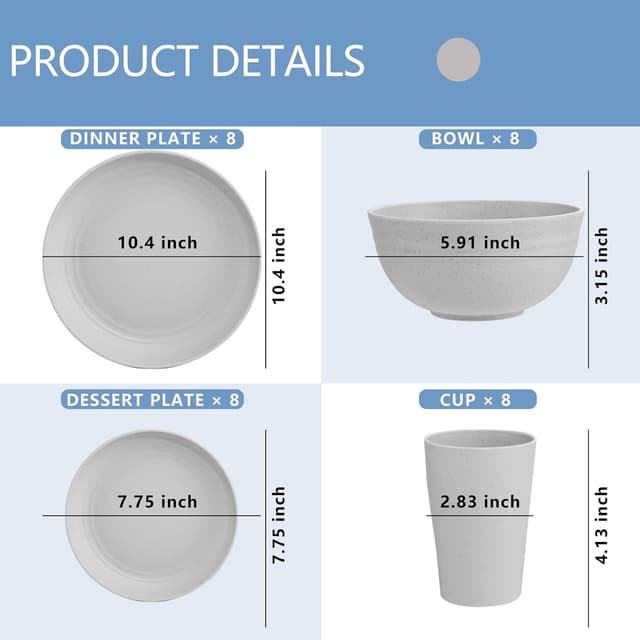 Thumbnail 1 de Supernal 32pcs Wheat Straw Dinnerware Set for 8 🍽