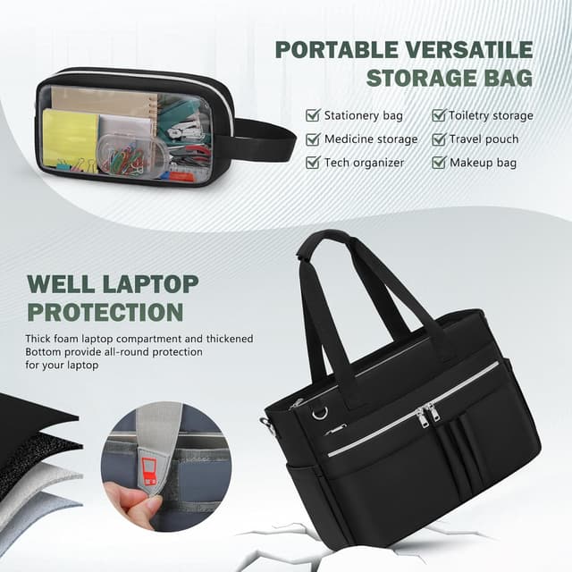 Detalle de RAINSMORE Lehrertasche Damen für 15,6-Zoll Laptops – wasserabweisende Nylon-Laptoptasche mit isolierten Fächern