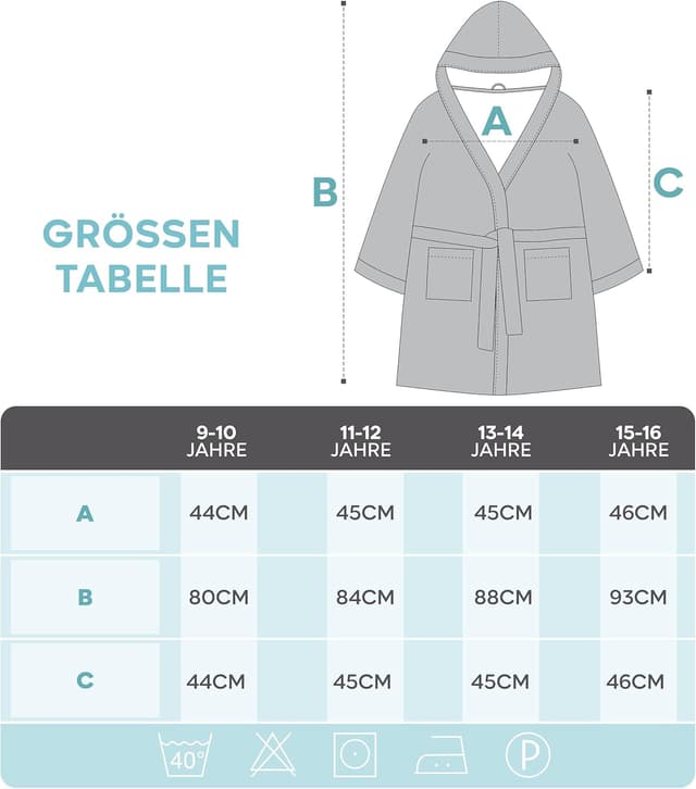 Detalle de Twinzen Bademantel für Kinder & Teenager mit Kapuze aus 100% Baumwolle (Oeko-Tex), Frottee