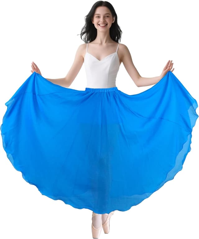 Detalle de Baisdan Jupe Danse Orientale en chiffon fluide pour femme – jupe flamenco 720°
